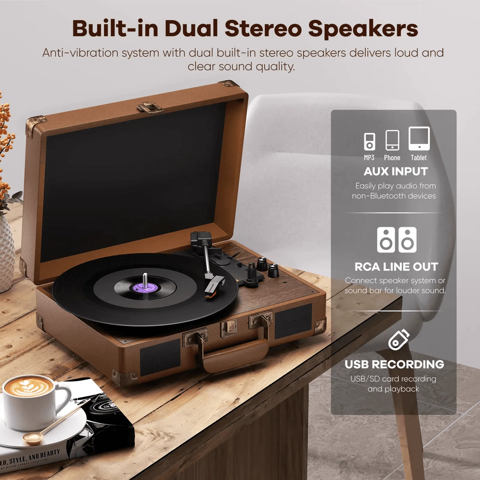 Maio Vintage Gramophone: Belt - Driven Turntable with Built - in Speakers - GiftWave.co