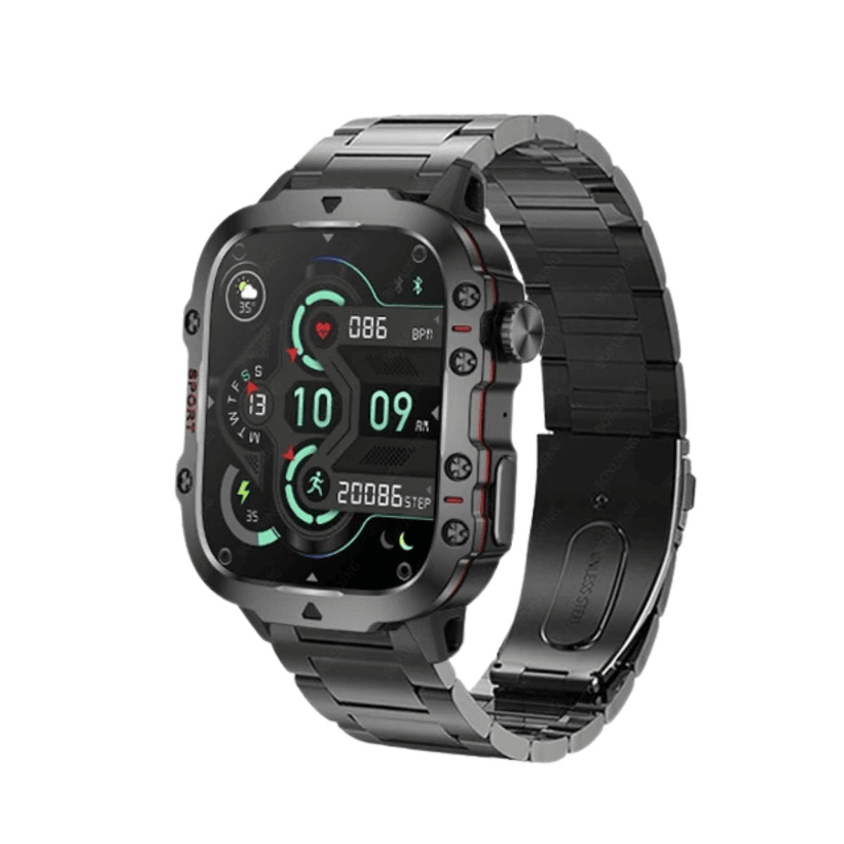 Men's Rugged GPS Smartwatch 1.96" AMOLED Bluetooth Call IP68 MIL-STD-810H Compass Altimeter 15 Days - Damsona