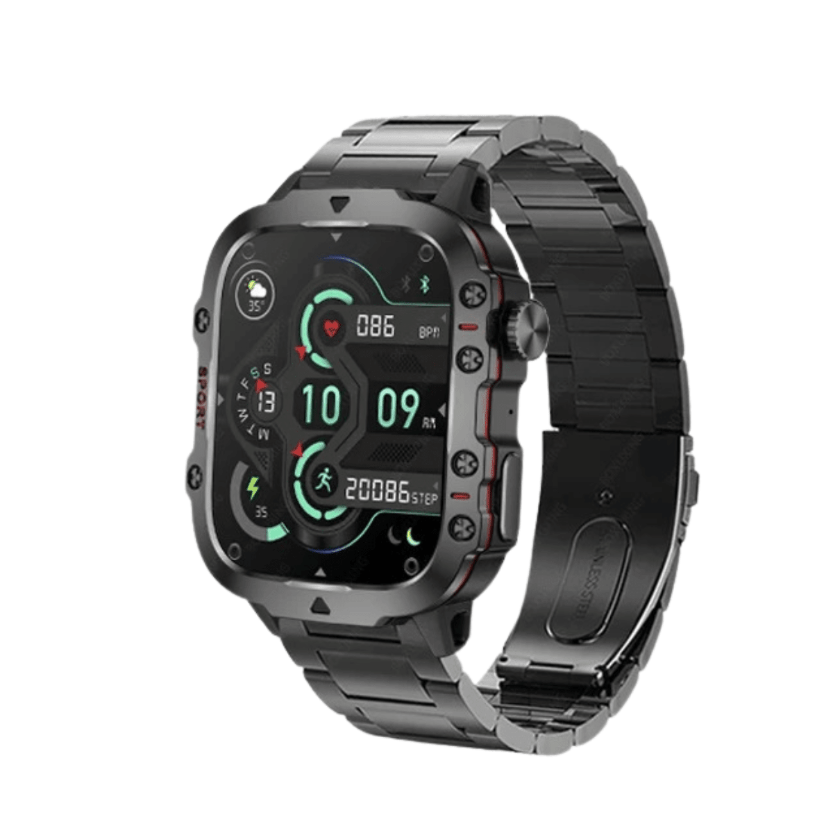 Men's Rugged GPS Smartwatch 1.96" AMOLED Bluetooth Call IP68 MIL-STD-810H Compass Altimeter 15 Days - Damsona