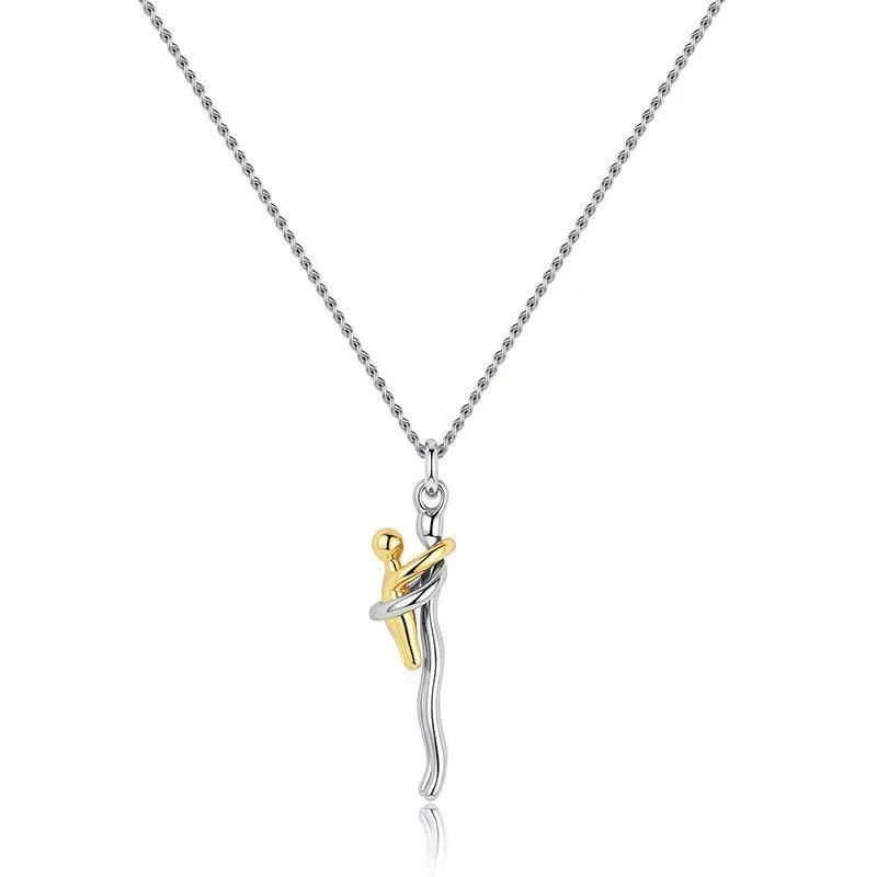 Mother & Child Hugging Pendant Necklace – Stainless Steel Minimalist Mom Charm, Anniversary Jewelry Gift - Damsona