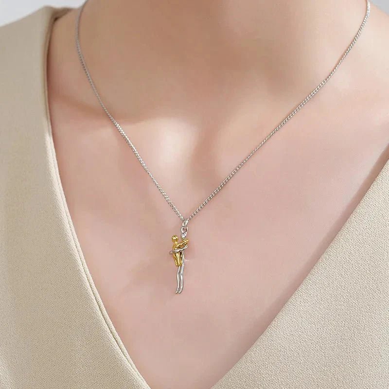 Mother & Child Hugging Pendant Necklace – Stainless Steel Minimalist Mom Charm, Anniversary Jewelry Gift - Damsona