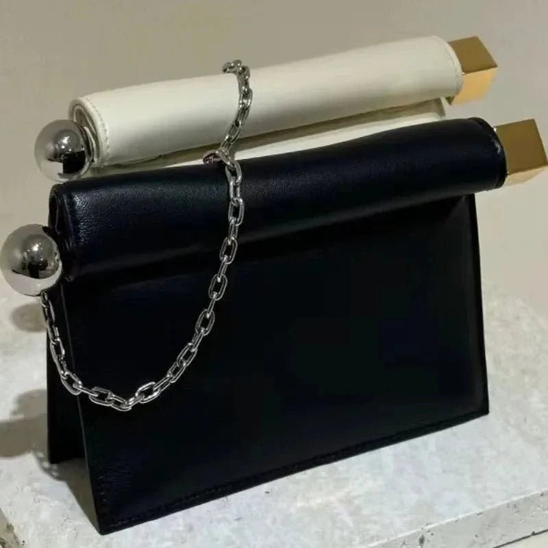 Nappa Leather Roll-Up Clutch Bag – Folding Chain Crossbody, Evening Shoulder Pouch, Designer Women's Party Bag - Damsona