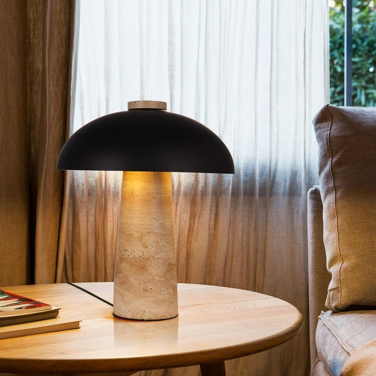 Nordic Wabi-Sabi Table Lamp Natural Stone Base Linen Shade Minimalist Japandi Bedside Desk Light - Damsona