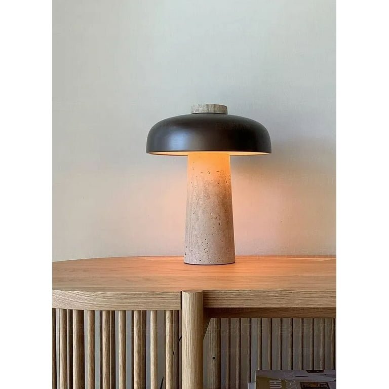 Nordic Wabi-Sabi Table Lamp Natural Stone Base Linen Shade Minimalist Japandi Bedside Desk Light - Damsona