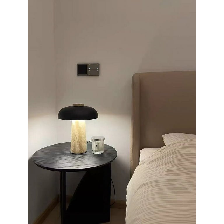 Nordic Wabi-Sabi Table Lamp Natural Stone Base Linen Shade Minimalist Japandi Bedside Desk Light - Damsona