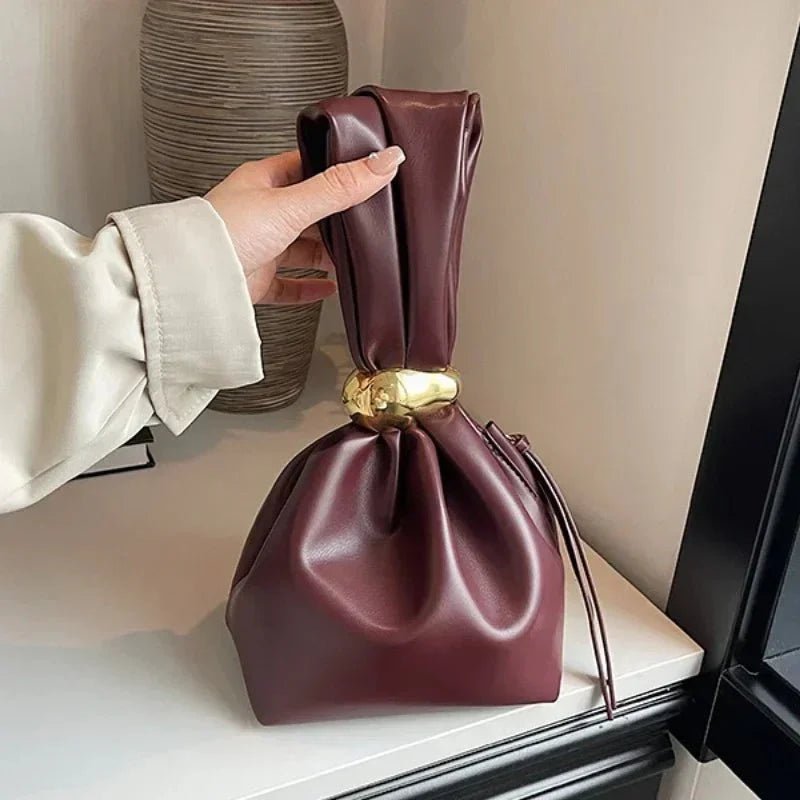 Pleated Mini Bucket Clutch Bag – Luxury Soft Leather Evening Pouch, Side Zipper, Women's Party Shoulder Bag - Damsona