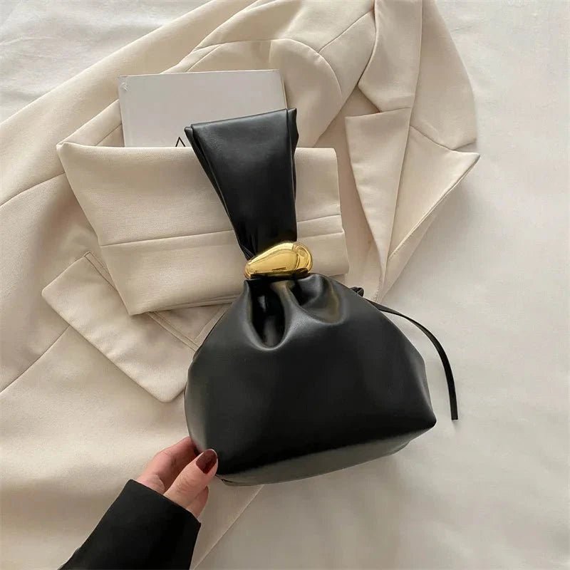 Pleated Mini Bucket Clutch Bag – Luxury Soft Leather Evening Pouch, Side Zipper, Women's Party Shoulder Bag - Damsona