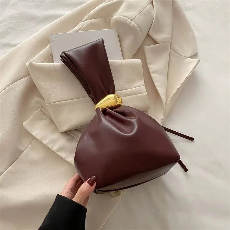 Pleated Mini Bucket Clutch Bag – Luxury Soft Leather Evening Pouch, Side Zipper, Women's Party Shoulder Bag - Damsona