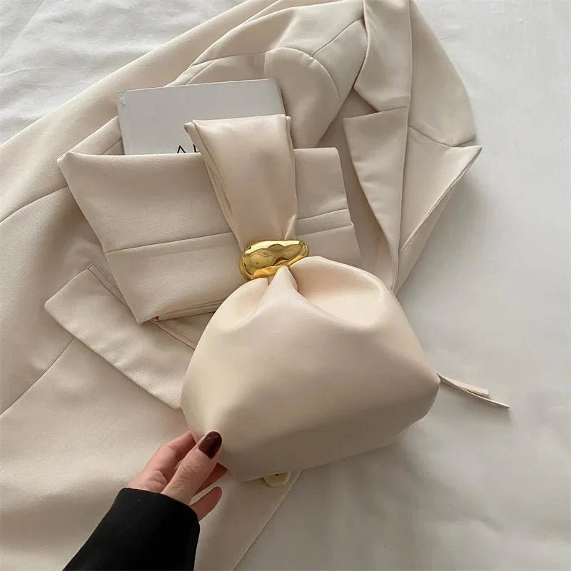 Pleated Mini Bucket Clutch Bag – Luxury Soft Leather Evening Pouch, Side Zipper, Women's Party Shoulder Bag - Damsona