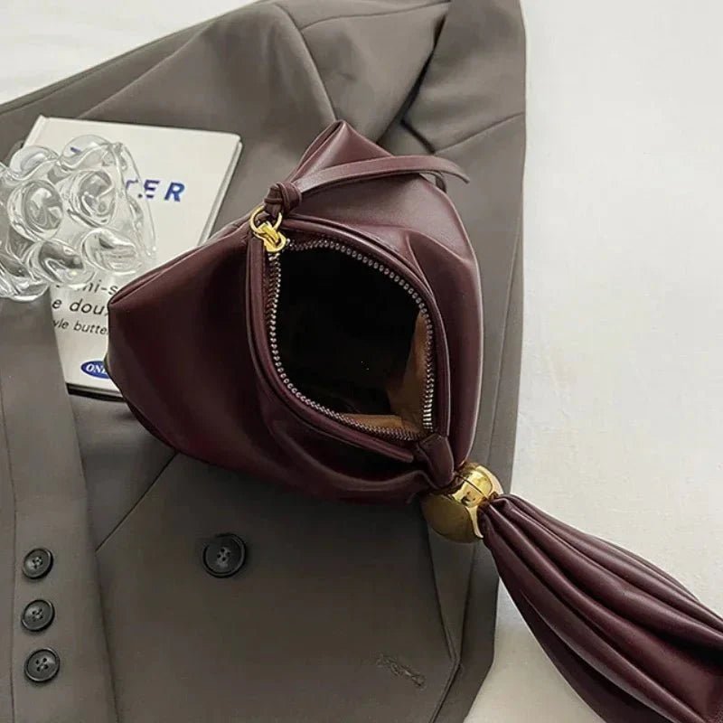 Pleated Mini Bucket Clutch Bag – Luxury Soft Leather Evening Pouch, Side Zipper, Women's Party Shoulder Bag - Damsona