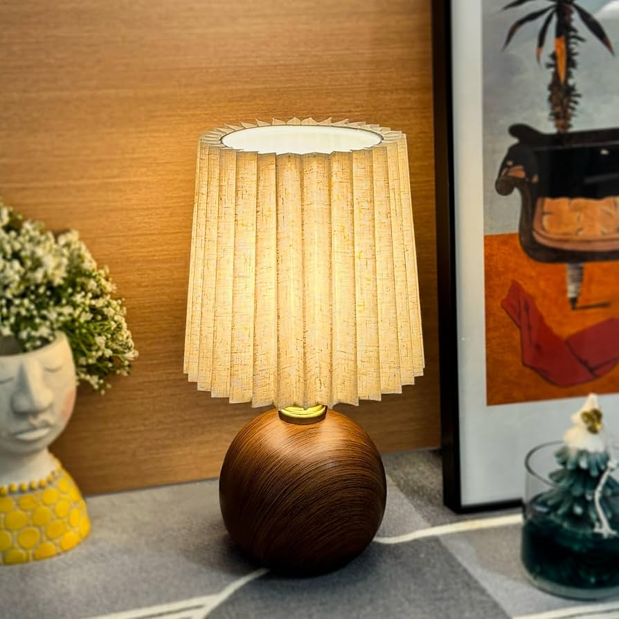 Pleated Table Lamp Ceramic Base Warm Ambient Farmhouse Bedside Desk Accent Light Bedroom - GiftWave.co