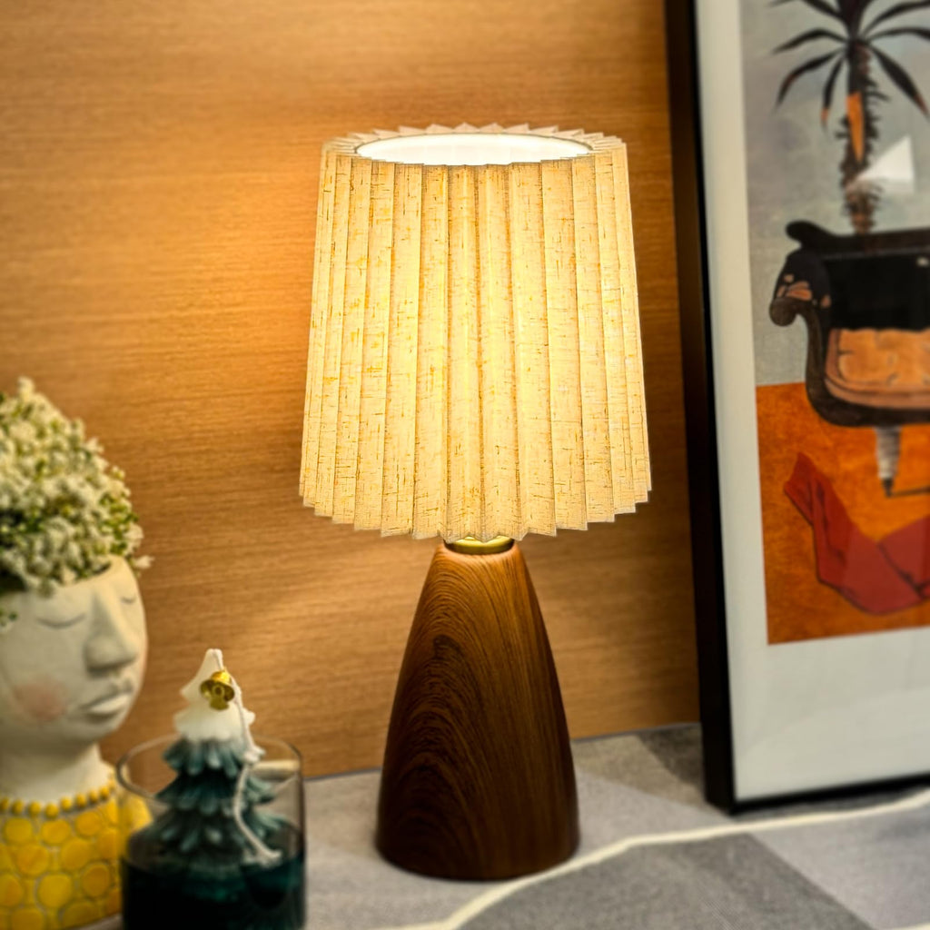 Pleated Table Lamp Ceramic Base Warm Ambient Farmhouse Bedside Desk Accent Light Bedroom - GiftWave.co