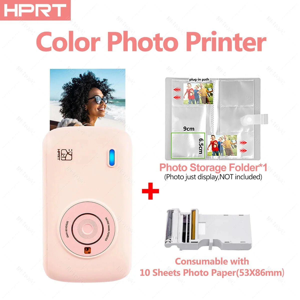 Portable Color Photo Printer 300DPI Wireless 2x3 Inch Travel Picture Printer with Paper Storage Folder - Damsona