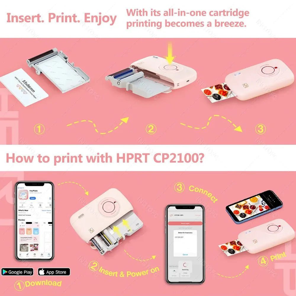 Portable Color Photo Printer 300DPI Wireless 2x3 Inch Travel Picture Printer with Paper Storage Folder - Damsona