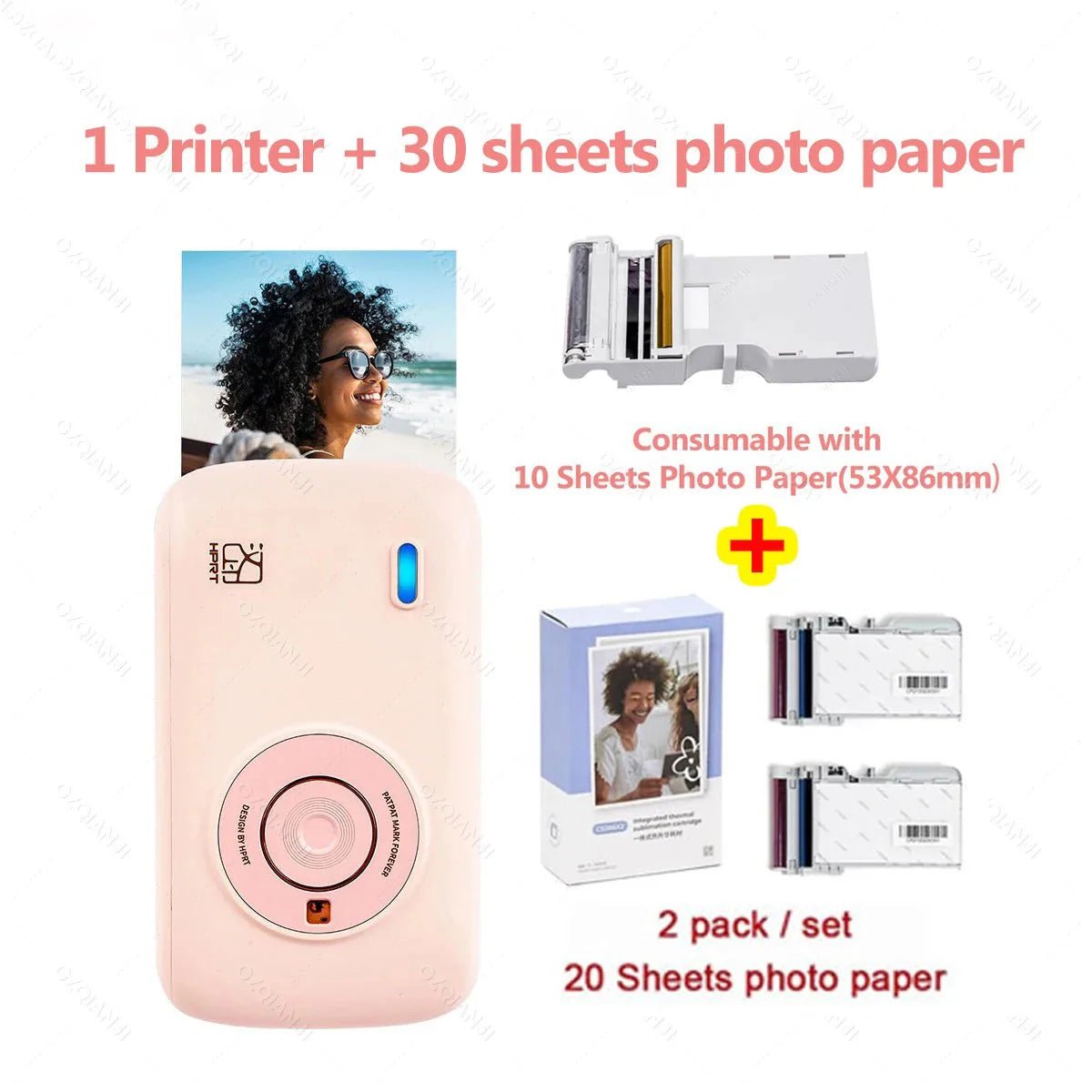 Portable Color Photo Printer 300DPI Wireless 2x3 Inch Travel Picture Printer with Paper Storage Folder - Damsona