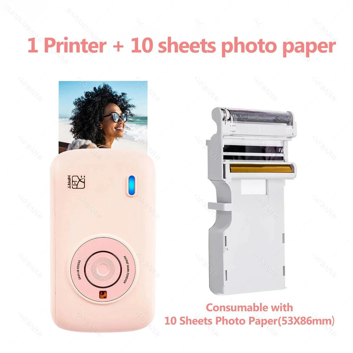 Portable Color Photo Printer 300DPI Wireless 2x3 Inch Travel Picture Printer with Paper Storage Folder - Damsona