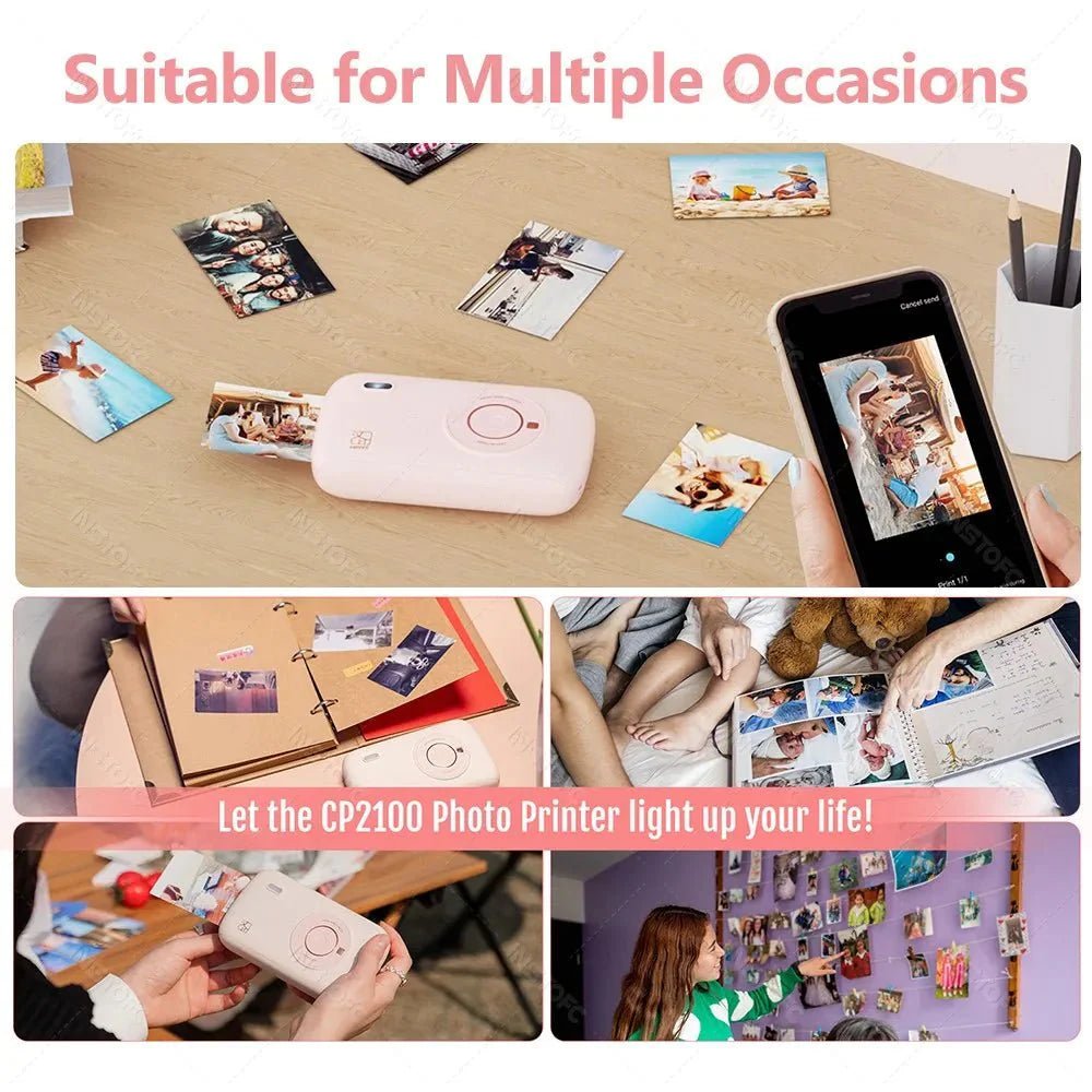 Portable Color Photo Printer 300DPI Wireless 2x3 Inch Travel Picture Printer with Paper Storage Folder - Damsona
