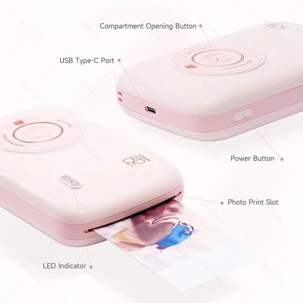 Portable Color Photo Printer 300DPI Wireless 2x3 Inch Travel Picture Printer with Paper Storage Folder - Damsona