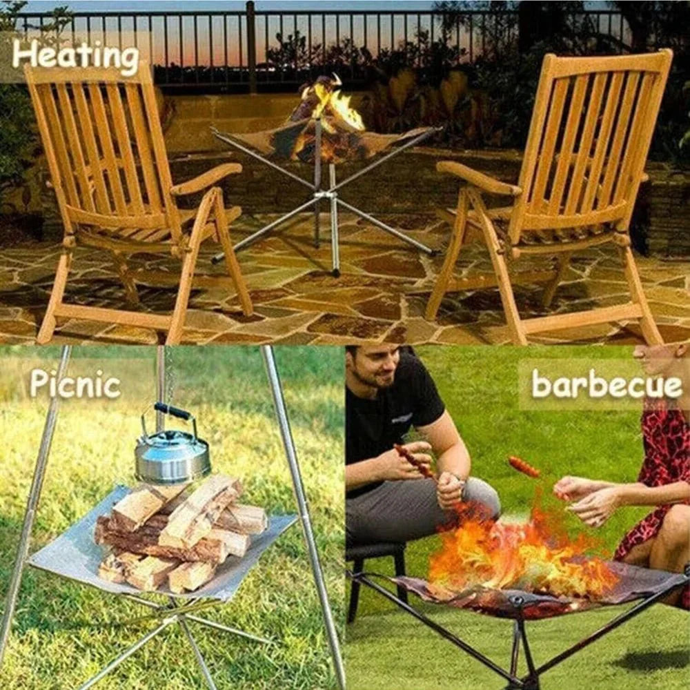 Portable Stainless Steel Fire Pit Grill Foldable Camping BBQ Bonfire Rac... — View 5