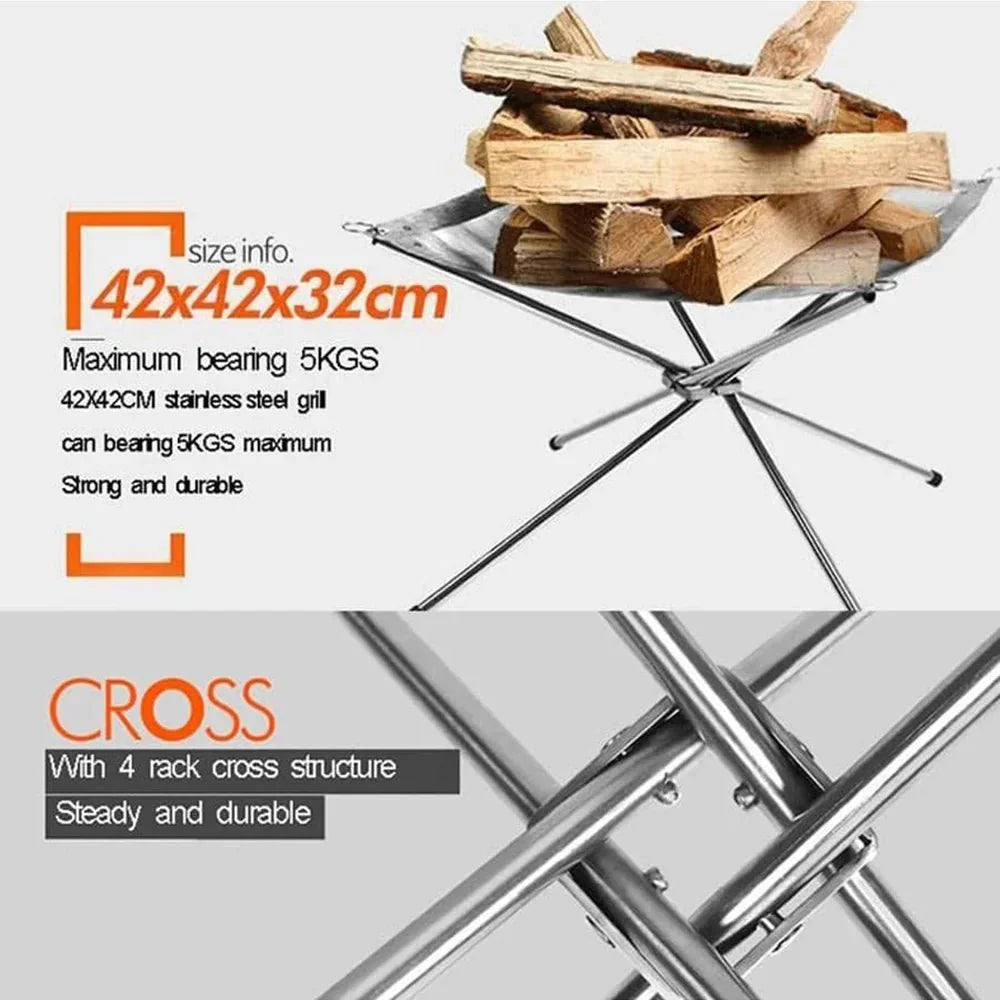 Portable Stainless Steel Fire Pit Grill Foldable Camping BBQ Bonfire Rac... — View 3