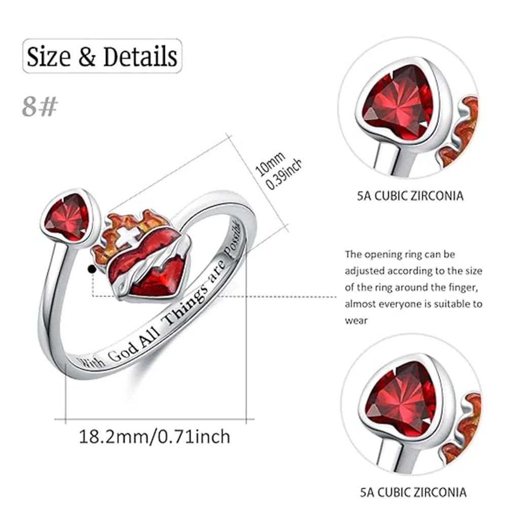 Radiant Ignite Flame-Red Heart Ring | Personalized Ruby-Embellished Open Ring - Damsona