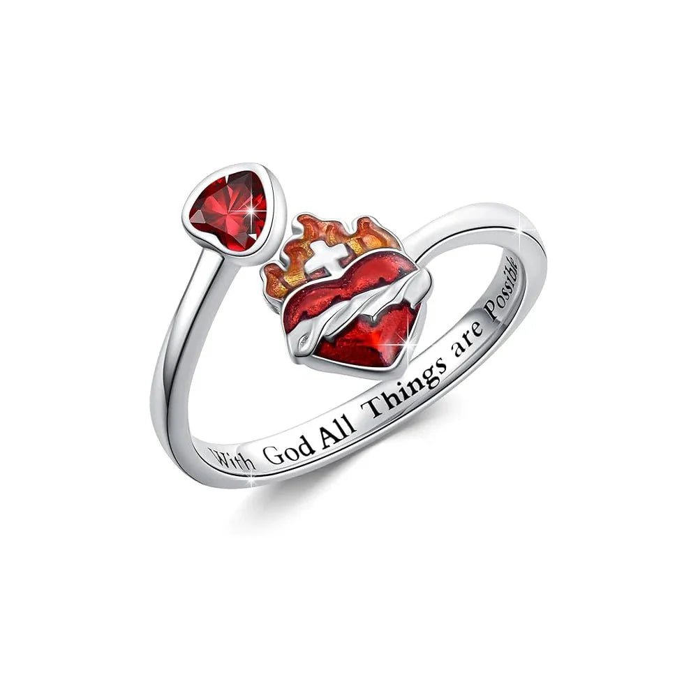 Radiant Ignite Flame-Red Heart Ring | Personalized Ruby-Embellished Open Ring - Damsona