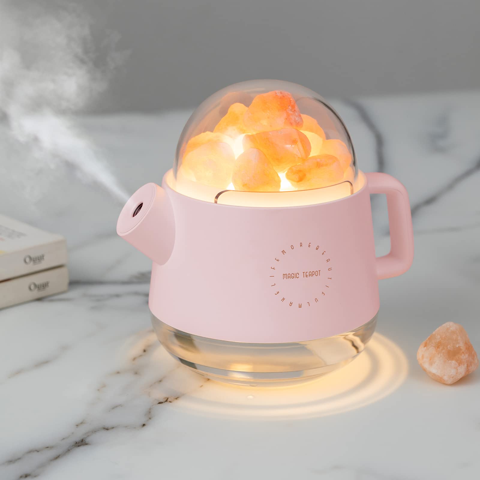 Salt Lamp Diffuser 3 - in - 1 Himalayan Crystal Humidifier Aromatherapy Essential Oil Night Light 360ml LED Pink - GiftWave.co