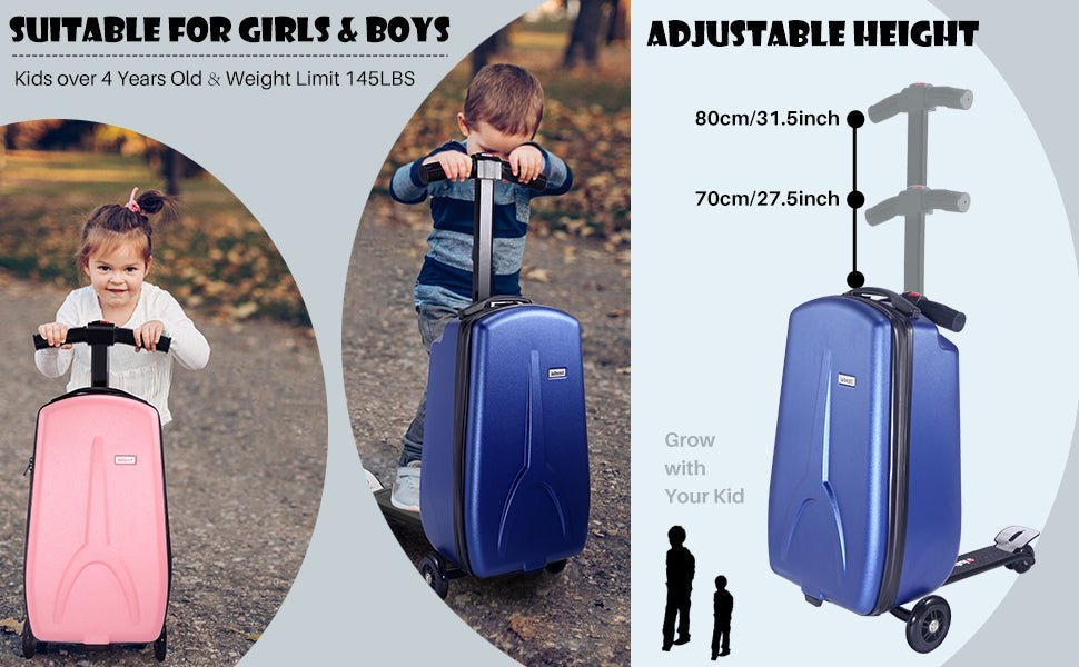 Scooter Suitcase - Best Rolling Detachable Luggage with Built-in Skateboard for Travel - Damsona