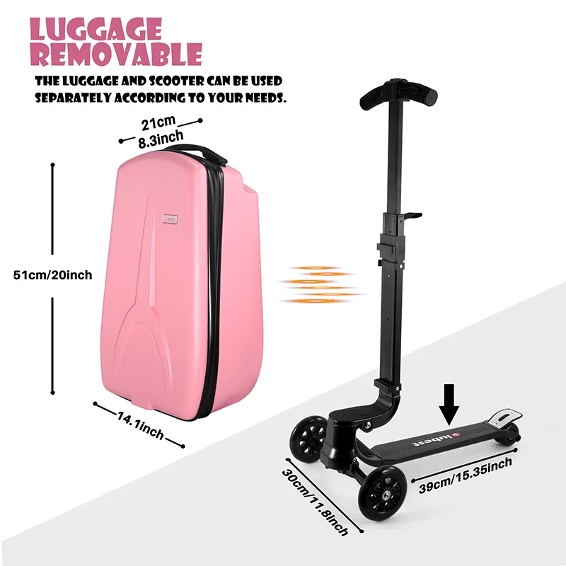 Scooter Suitcase - Best Rolling Detachable Luggage with Built-in Skateboard for Travel - Damsona
