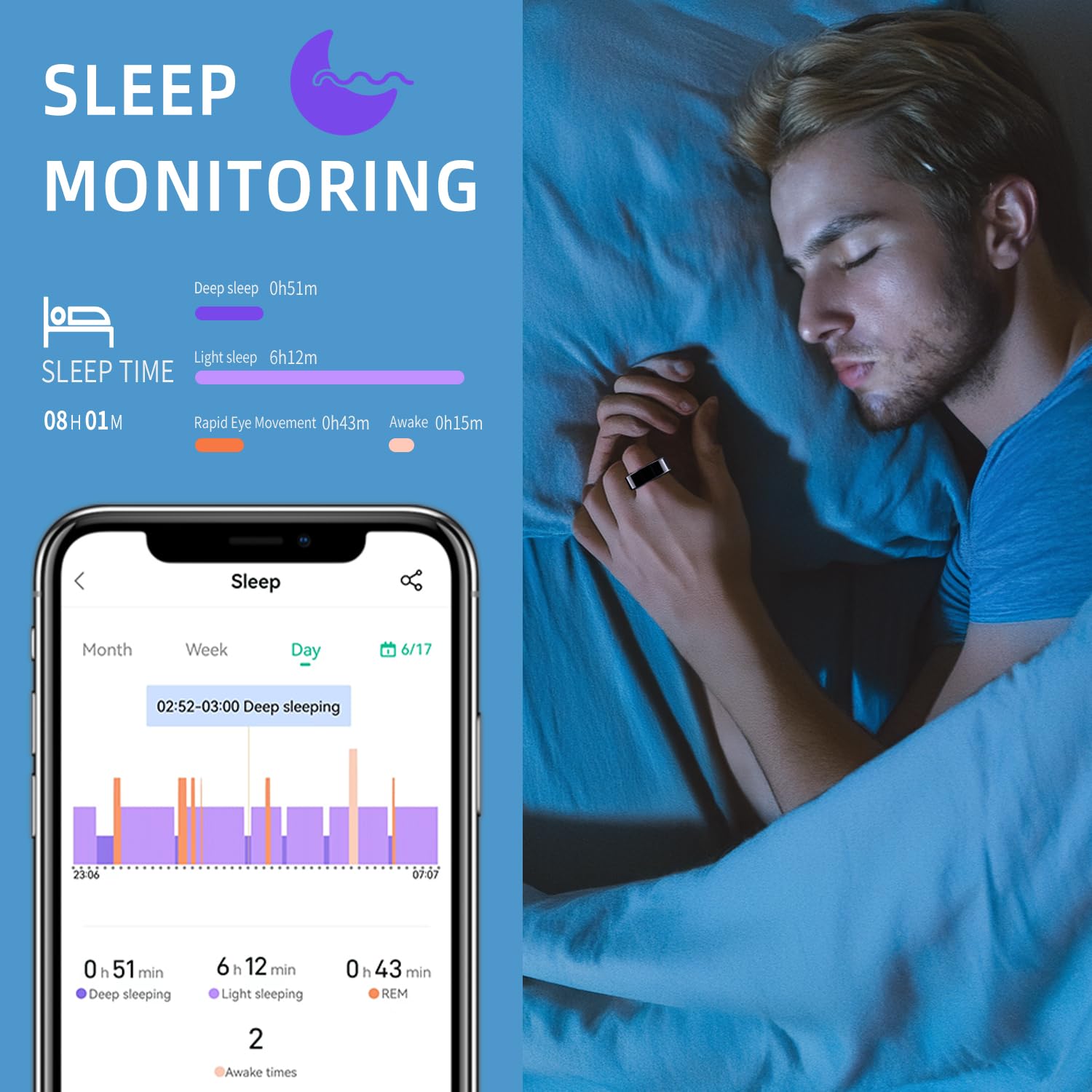 Smart Ring Activity Tracker NFC – Sleep Fitness Tracker Ring, IP68 Waterproof, HR SpO2, iOS Android - Damsona