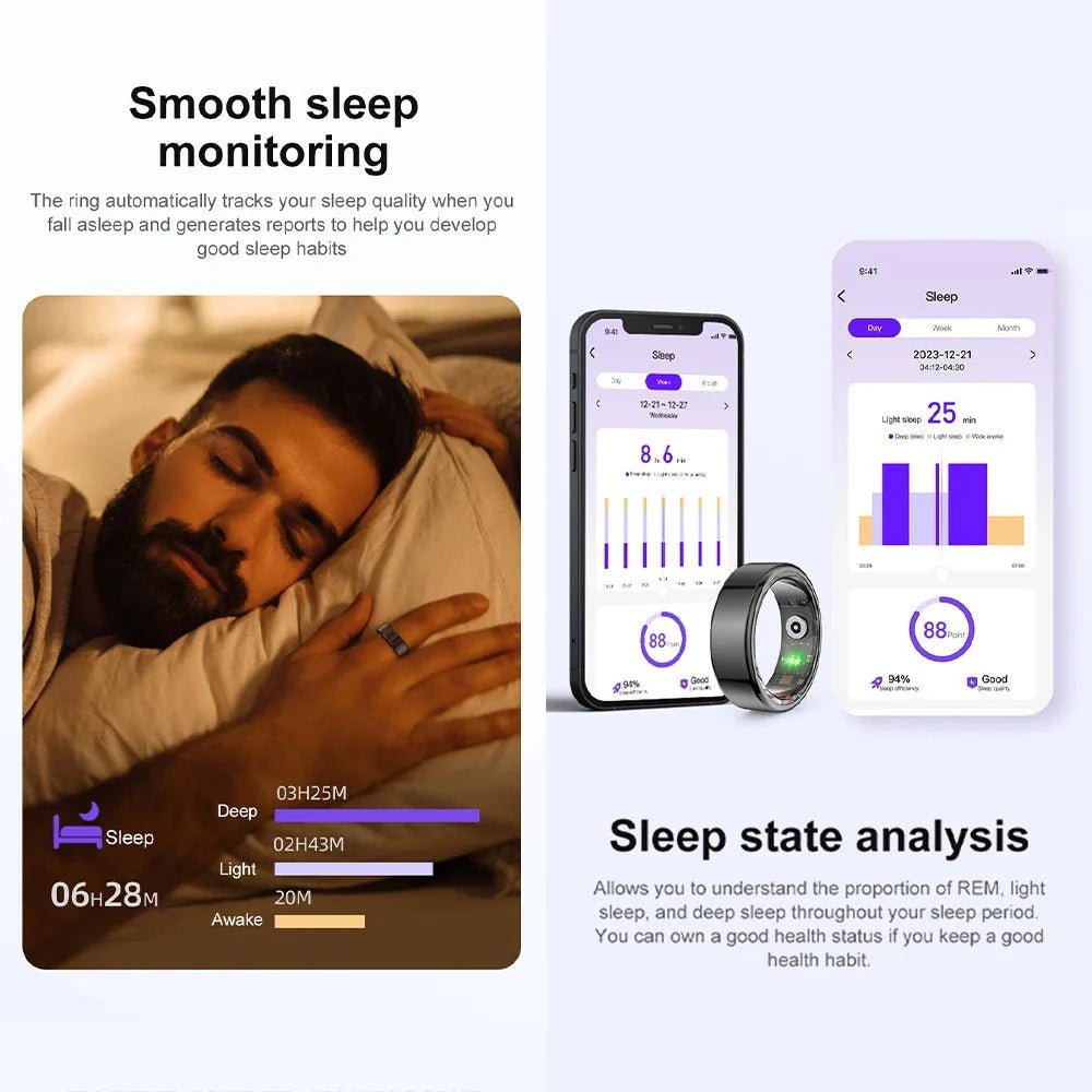 Smart Ring Titanium Steel Health Tracker IP68 3ATM Waterproof Multi Sport Ring - Damsona