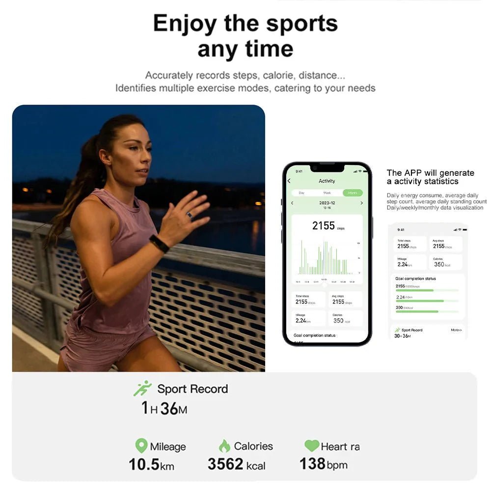 Smart Ring Titanium Steel Health Tracker IP68 3ATM Waterproof Multi Sport Ring - Damsona