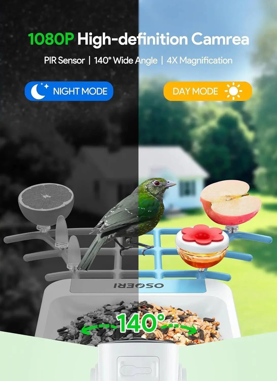 Smart Solar Bird Feeder with AI Camera 1080P HD WiFi Bird Watching Feeder Real-Time Alerts Outdoor - Damsona