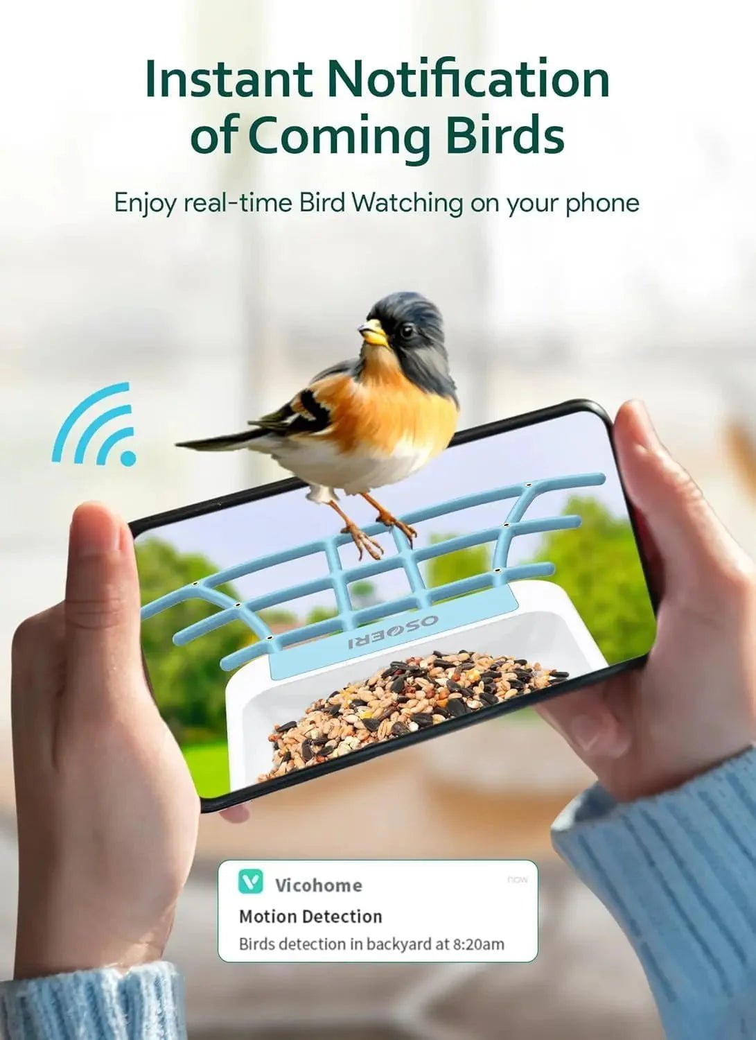 Smart Solar Bird Feeder with AI Camera 1080P HD WiFi Bird Watching Feeder Real-Time Alerts Outdoor - Damsona