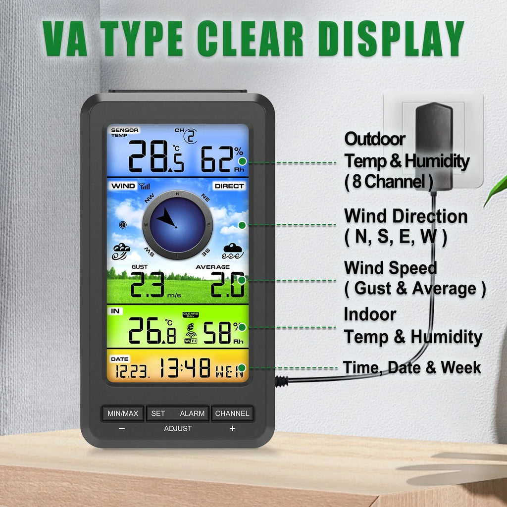 Smart Wireless Weather Station WiFi Indoor Outdoor Color Display Tempera... — View 7