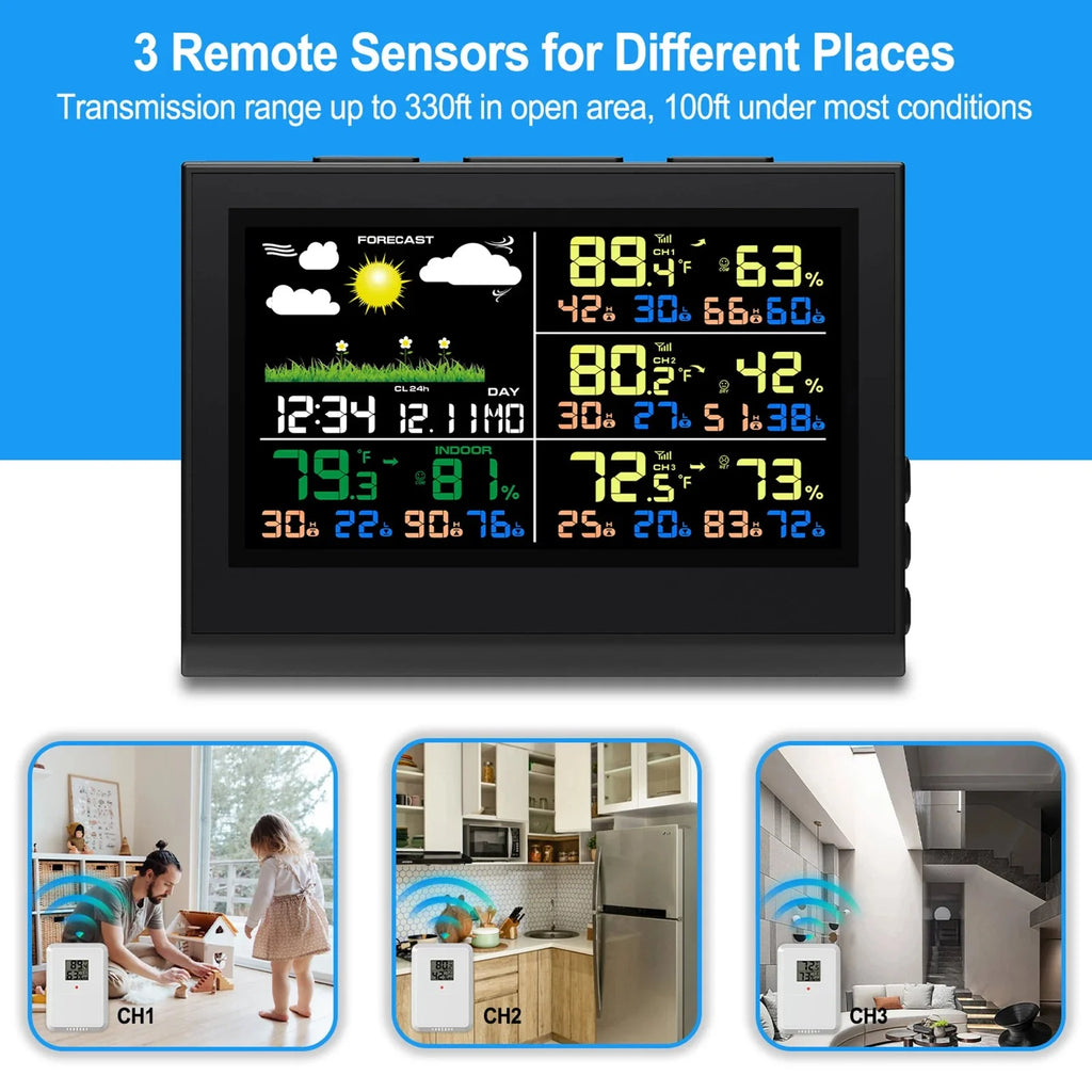 Smart Wireless Weather Station with 3 Sensors Large Color Display Indoor... — View 4