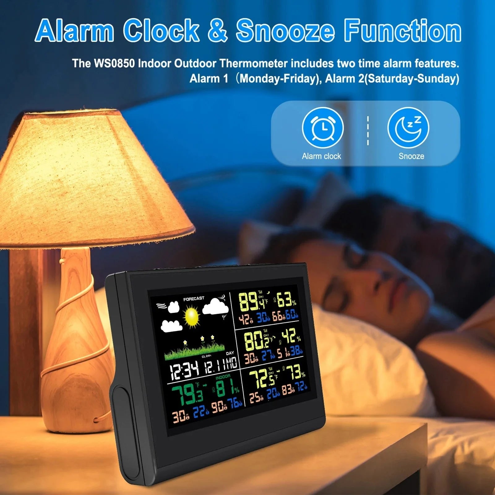 Smart Wireless Weather Station with 3 Sensors Large Color Display Indoor... — View 6