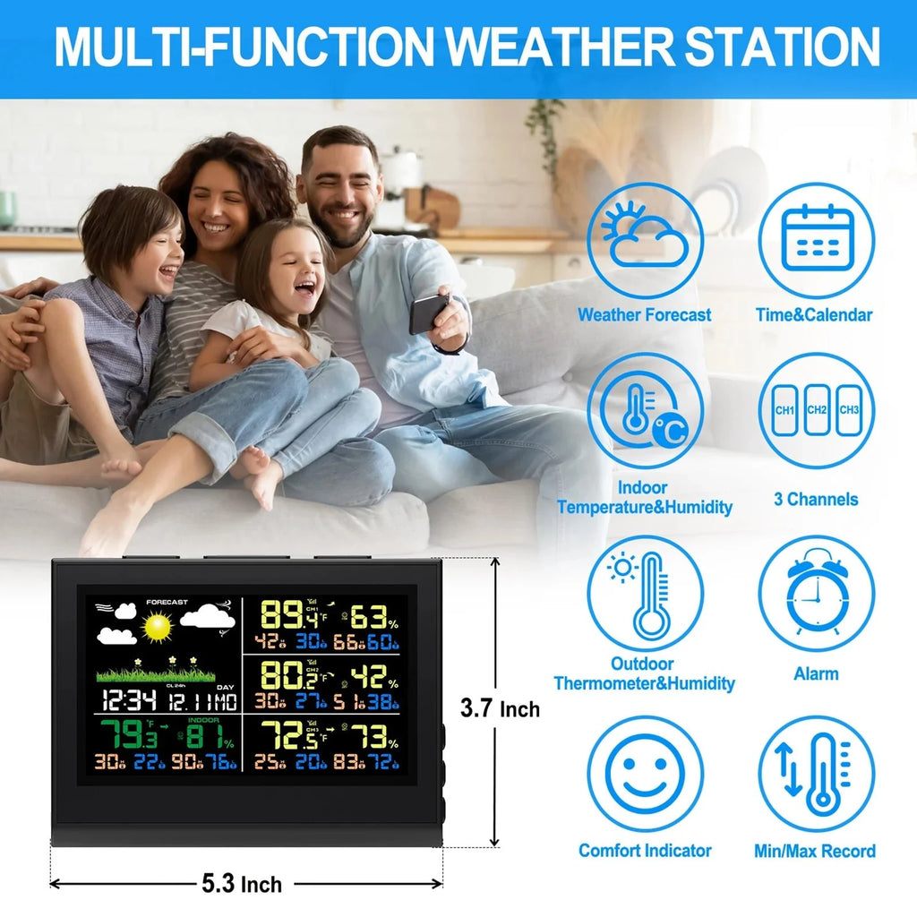 Smart Wireless Weather Station with 3 Sensors Large Color Display Indoor... — View 3