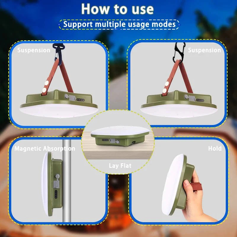 Solar Camping Lantern Rechargeable LED with Power Bank 10000mAh Collapsible Waterproof USB - GiftWave.co