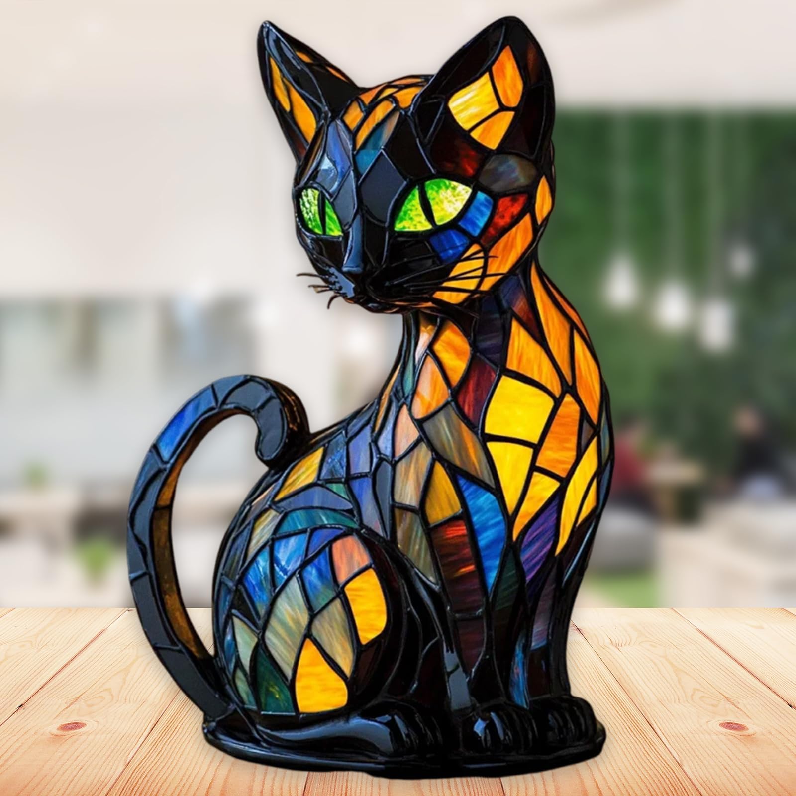 Stained Glass Cat Lamp — Resin LED Night Light, USB Table Lamp Gift - Damsona