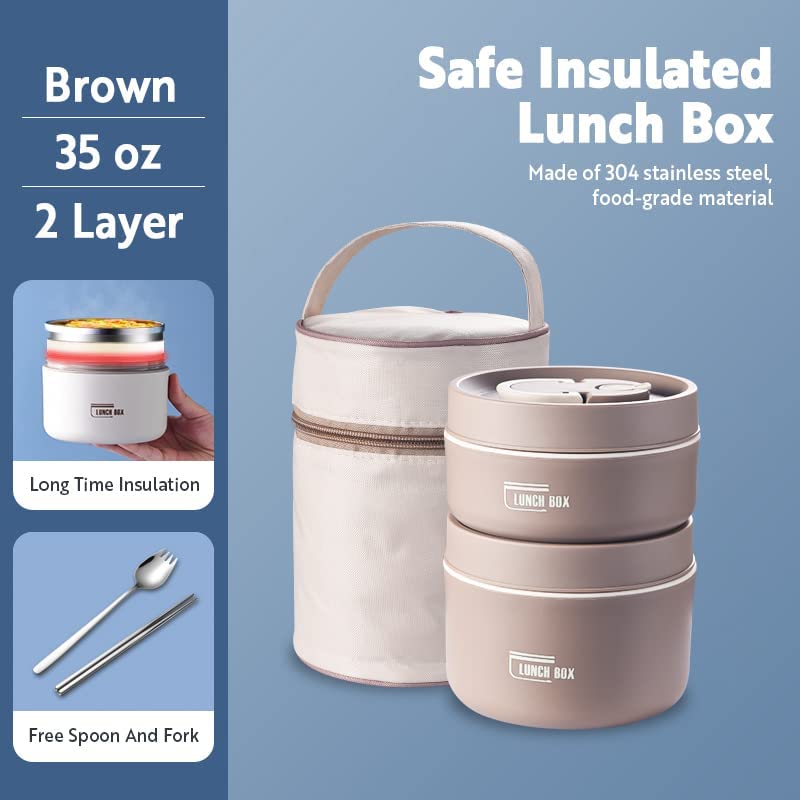 Stainless Steel Thermal Insulated Lunch Box 3 - Tier Stackable 43oz BPA - Free Vacuum Bento Box Lunch Bag - GiftWave.co