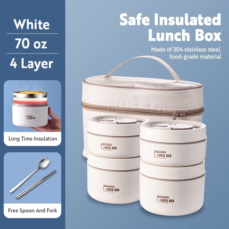 Stainless Steel Thermal Insulated Lunch Box 3 - Tier Stackable 43oz BPA - Free Vacuum Bento Box Lunch Bag - GiftWave.co