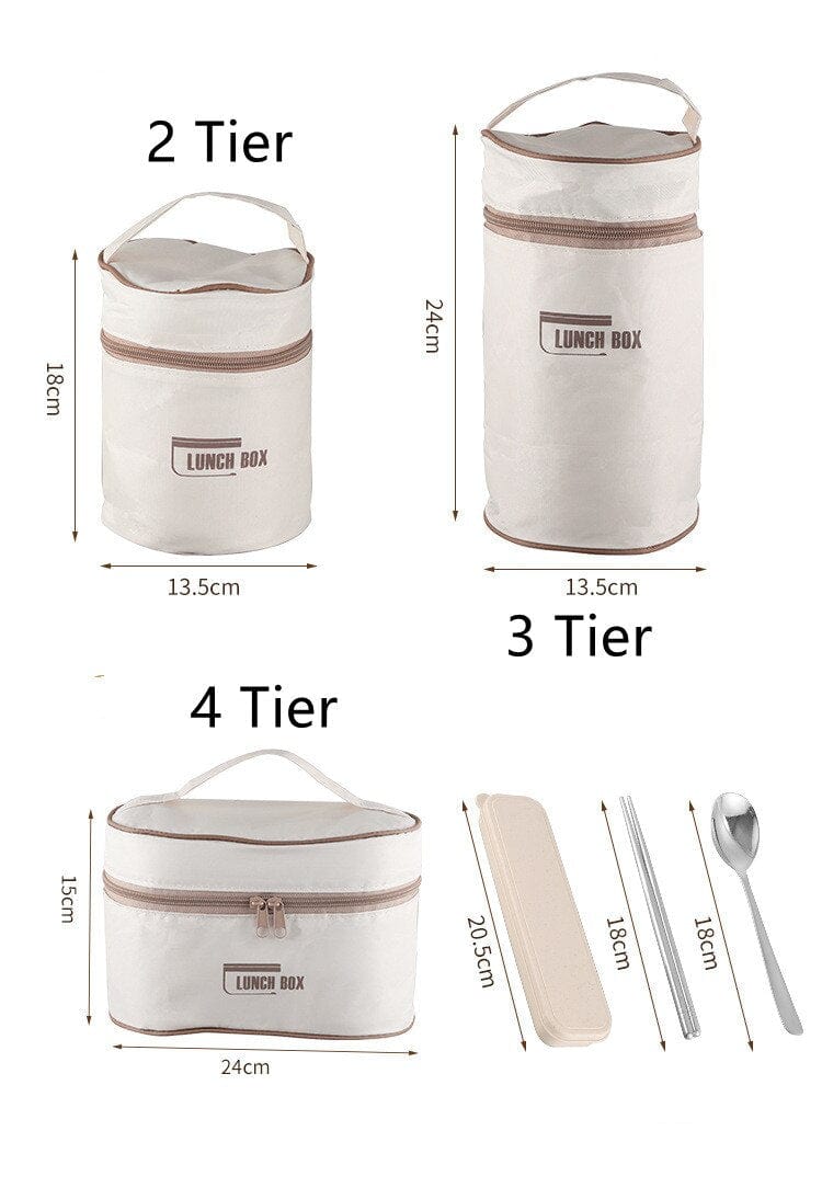 Stainless Steel Thermal Insulated Lunch Box 3 - Tier Stackable 43oz BPA - Free Vacuum Bento Box Lunch Bag - GiftWave.co