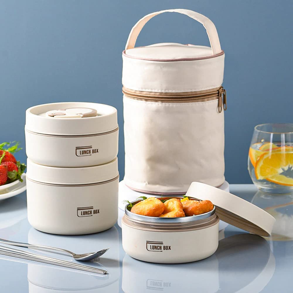 Stainless Steel Thermal Insulated Lunch Box 3 - Tier Stackable 43oz BPA - Free Vacuum Bento Box Lunch Bag - GiftWave.co