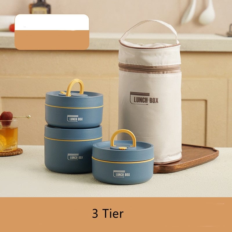 Stainless Steel Thermal Insulated Lunch Box 3 - Tier Stackable 43oz BPA - Free Vacuum Bento Box Lunch Bag - GiftWave.co