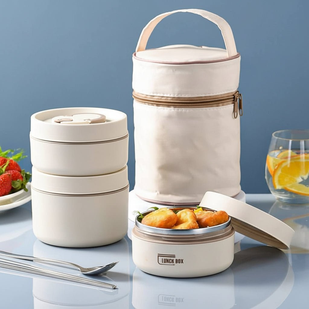 Stainless Steel Thermal Insulated Lunch Box 3 - Tier Stackable 43oz BPA - Free Vacuum Bento Box Lunch Bag - GiftWave.co