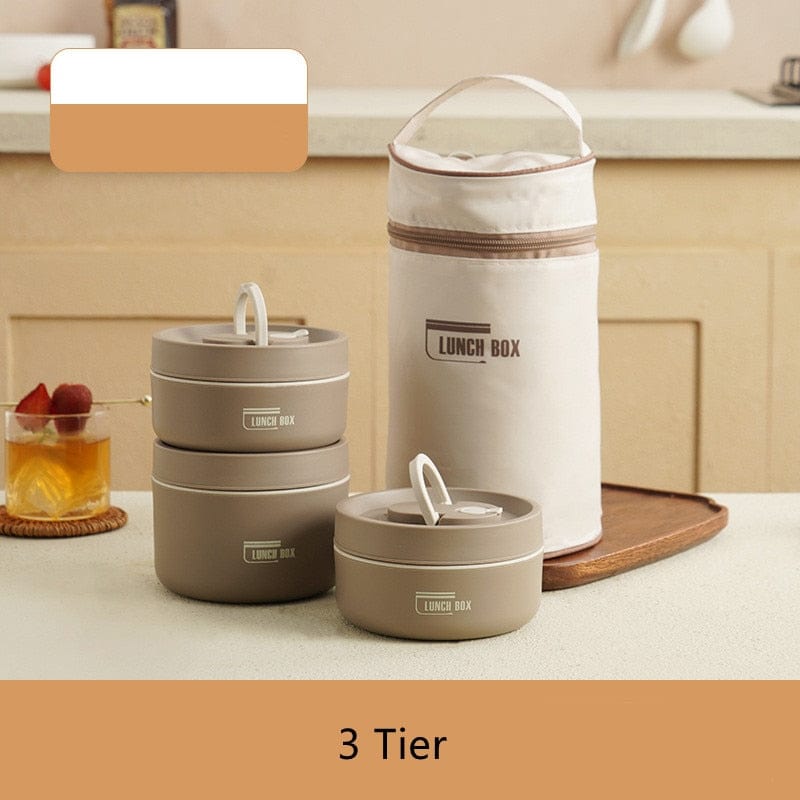 Stainless Steel Thermal Insulated Lunch Box 3 - Tier Stackable 43oz BPA - Free Vacuum Bento Box Lunch Bag - GiftWave.co