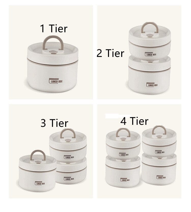 Stainless Steel Thermal Insulated Lunch Box 3 - Tier Stackable 43oz BPA - Free Vacuum Bento Box Lunch Bag - GiftWave.co