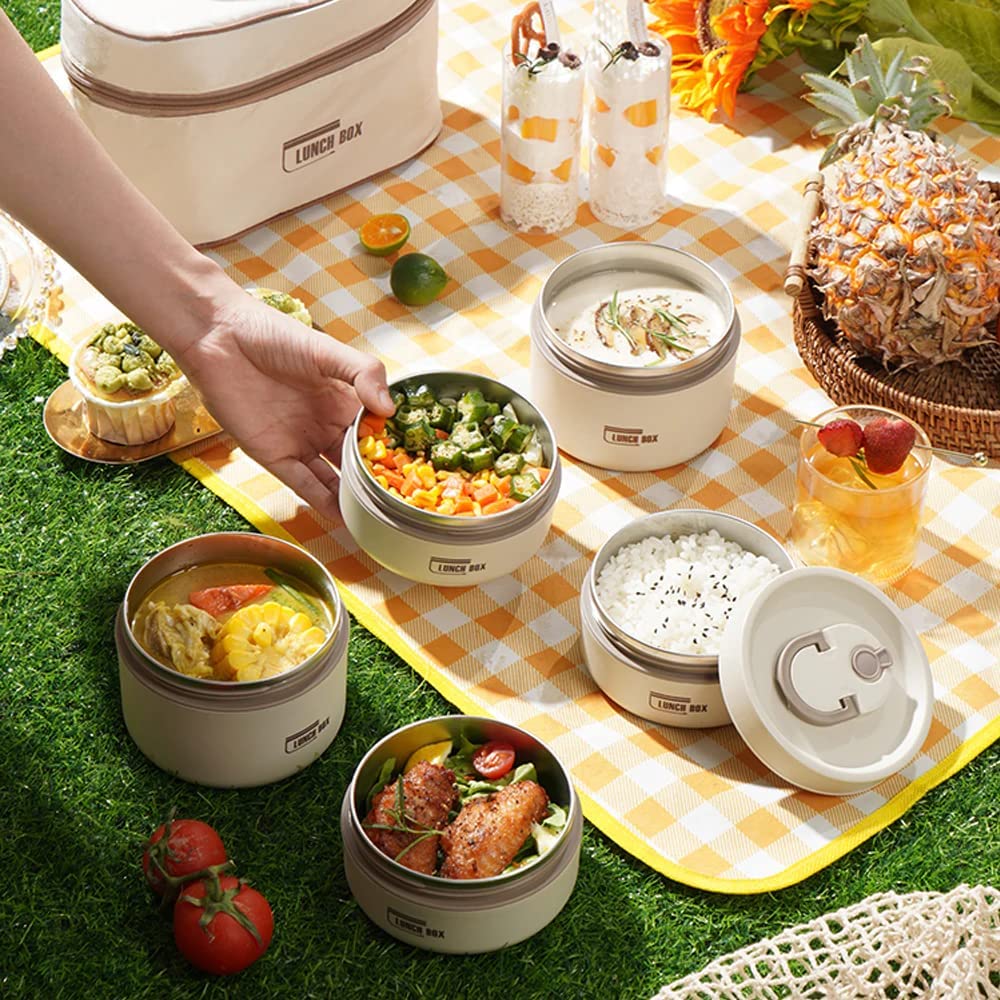 Stainless Steel Thermal Insulated Lunch Box 3 - Tier Stackable 43oz BPA - Free Vacuum Bento Box Lunch Bag - GiftWave.co