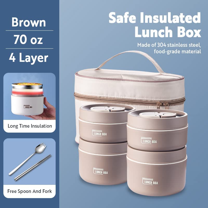 Stainless Steel Thermal Insulated Lunch Box 3 - Tier Stackable 43oz BPA - Free Vacuum Bento Box Lunch Bag - GiftWave.co
